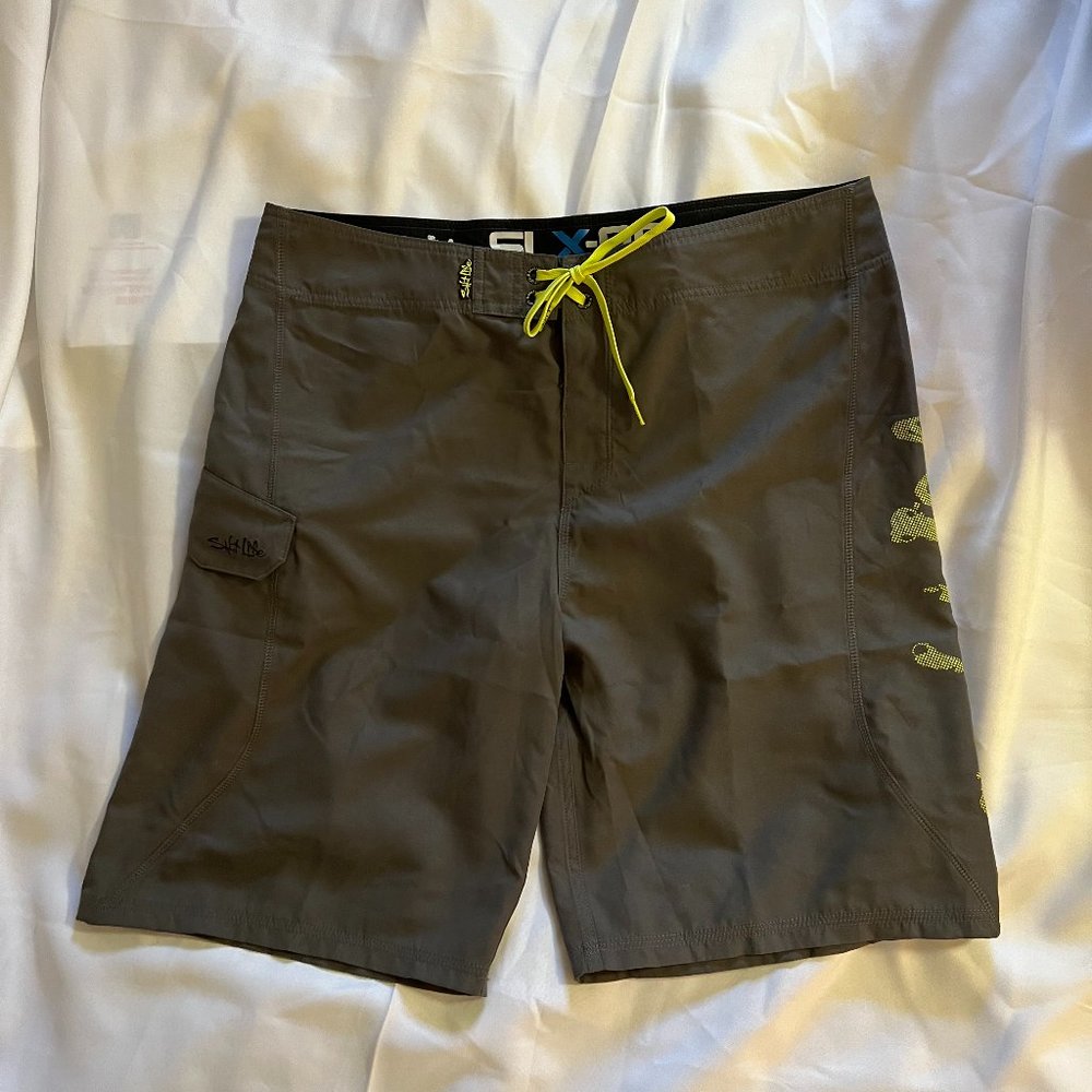 Salt Life Mens 36 Drawstring SLX-QD Aqua Trunks Gray